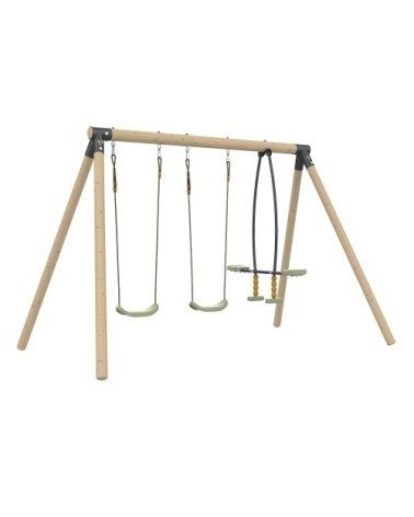 Portique 2 balançoires et vis-à-vis en bois marron h190cm