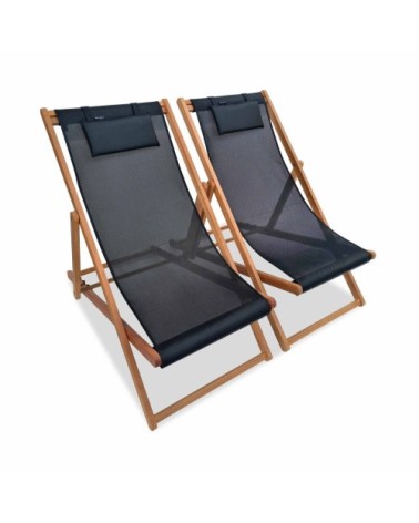 Lot de 2 transats en bois d'eucalyptus fsc huilé noir