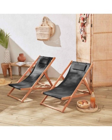 Lot de 2 transats en bois d'eucalyptus fsc huilé noir