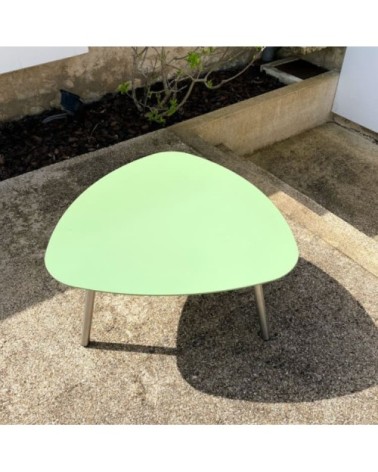 Table basse de jardin aluminium vert pieds inox brossé D74cm
