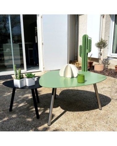 Table basse de jardin aluminium vert pieds inox brossé D74cm