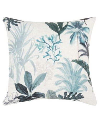 Housse de coussin motifs floraux écrus, verts et bleus 40x40