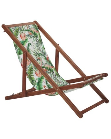 Lot de 2 chiliennes en bois foncé et tissu motif flamants