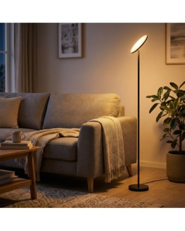 Lampadaire sur pied tête pivotante télécommande pour salon bureau noir