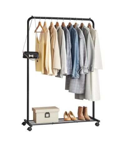 Portant à vêtements mobile avec étagère en métal noir
