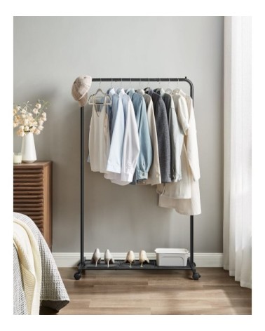 Portant à vêtements mobile avec étagère en métal noir