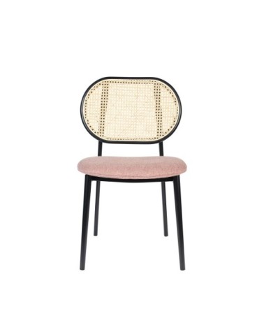 Chaise en tissu et cannage rose