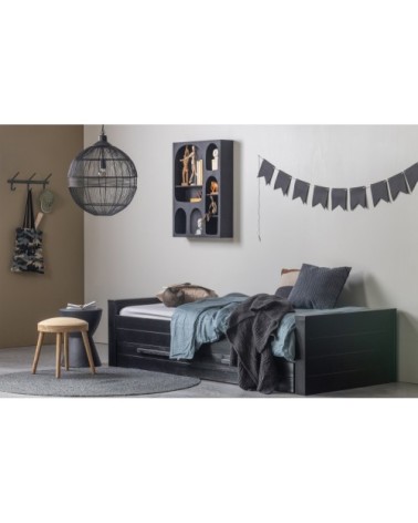 Tabouret en bois et velours pieds naturels beige