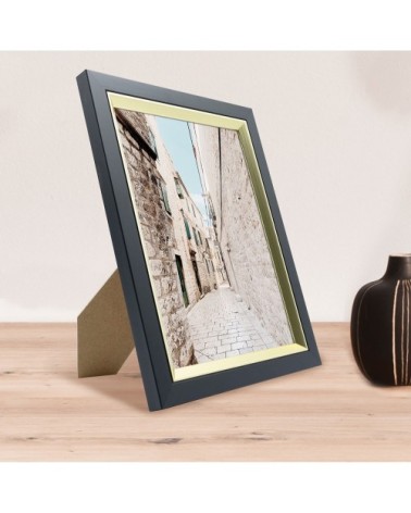 Cadre photo noir doré 18x24 cm résine recyclée