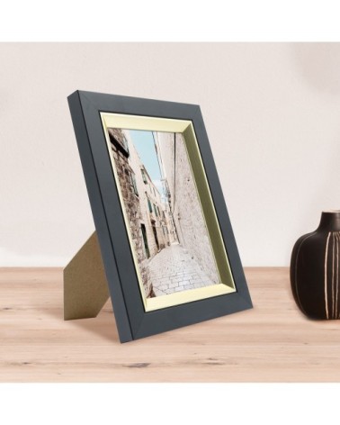 Cadre photo noir doré 10x15 cm résine recyclée