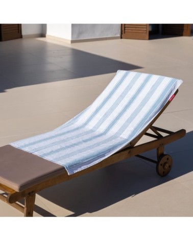 Serviette plage grande coton bleu rayures