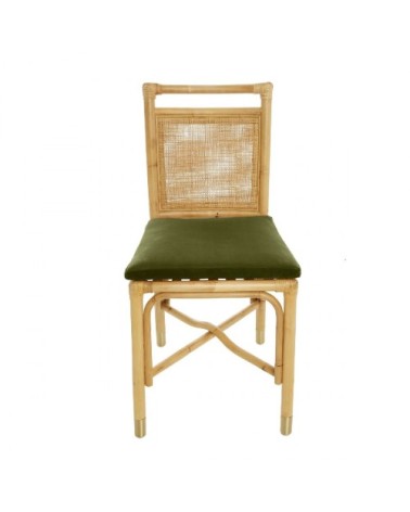 Chaise rotin et velours Vert olive