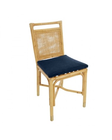 Chaise rotin et velours Bleu nuit