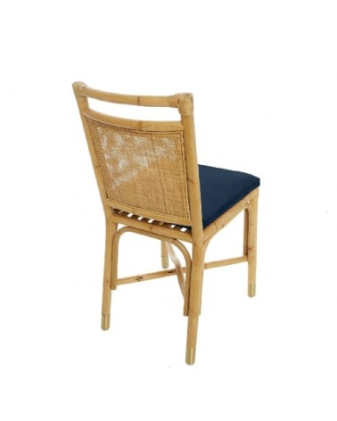 Chaise rotin et velours Bleu nuit