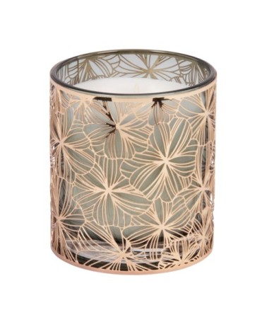 Bougie parfumée en métal ajouré motifs fleurs 200g