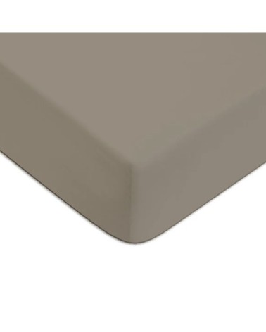 Drap housse en coton 57 fils uni gris vison 140x200cm