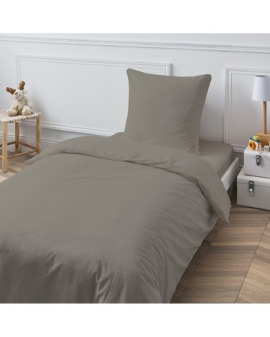 Drap housse en coton 57 fils uni gris vison 140x200cm