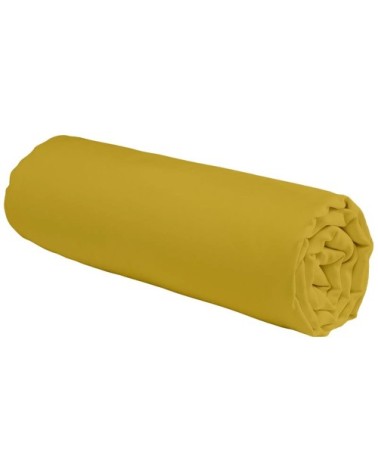Drap housse en coton 57 fils uni jaune moutarde 90x200cm