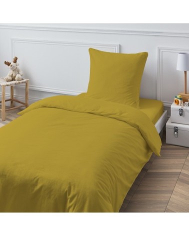 Drap housse en coton 57 fils uni jaune moutarde 90x200cm