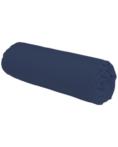 Drap housse en coton 57 fils uni bleu 160x200cm