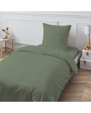 Drap housse en coton 57 fils uni vert sauge 140x200cm