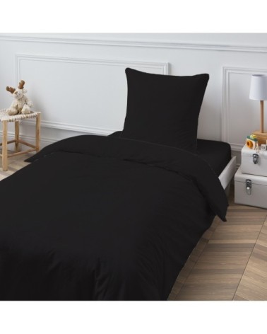 Drap housse en coton 57 fils uni noir 90x200cm