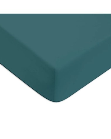 Drap housse en coton 57 fils uni bleu canard 140x200cm