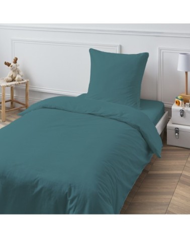 Drap housse en coton 57 fils uni bleu canard 140x200cm