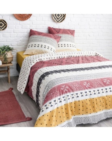 Parure de lit 1 personne en coton 57 fils imprimé blanc 140x200cm