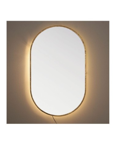 Miroir ovale avec led, métal fnition laiton 66x105