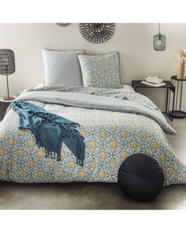 Parure de lit 2 personnes en percale 70 fils imprimé bleu 200x200cm