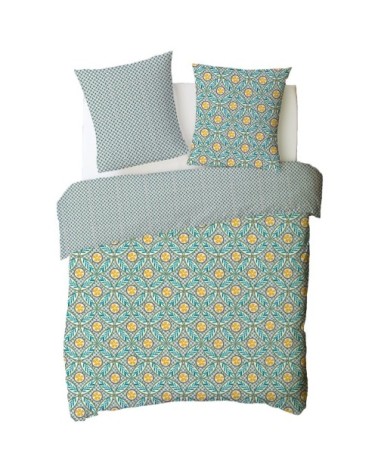 Parure de lit 2 personnes en percale 70 fils imprimé bleu 200x200cm