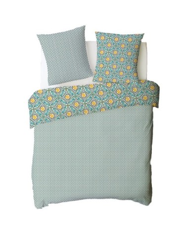 Parure de lit 2 personnes en percale 70 fils imprimé bleu 200x200cm