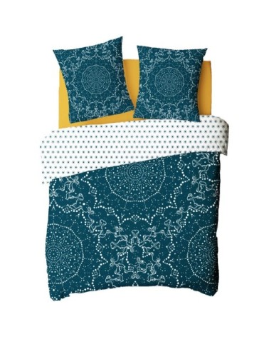 Parure de lit 2 personnes en coton 57 fils imprimé bleu 260x240cm