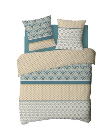 Parure de lit 2 personnes en percale 70 fils imprimé beige 200x200cm