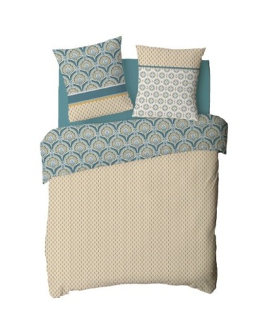 Parure de lit 2 personnes en percale 70 fils imprimé beige 200x200cm