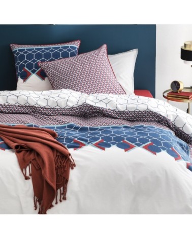 Parure de lit 2 personnes en coton 57 fils imprimé blanc 200x200cm