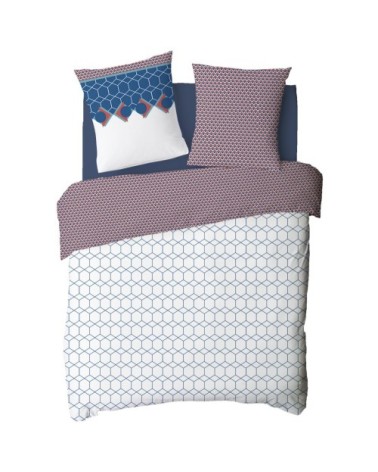 Parure de lit 2 personnes en coton 57 fils imprimé blanc 200x200cm