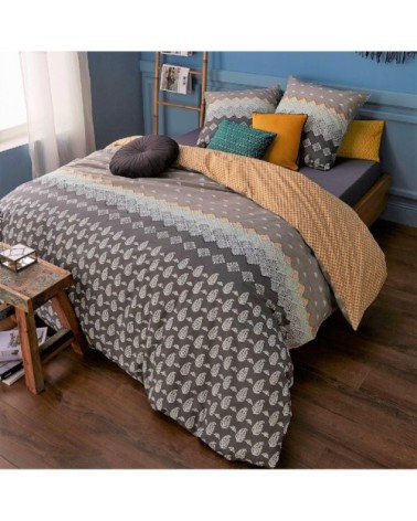 Parure de lit 2 personnes en percale 70 fils imprimé marron 200x200cm