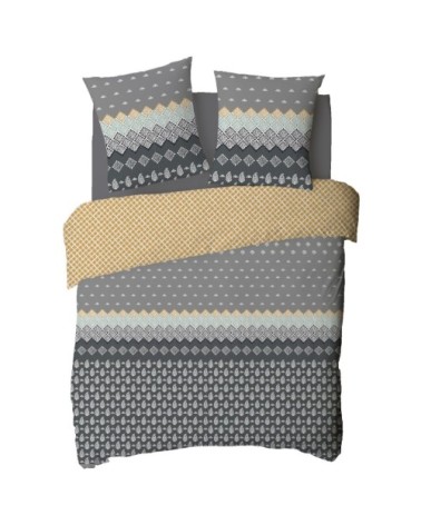 Parure de lit 2 personnes en percale 70 fils imprimé marron 200x200cm