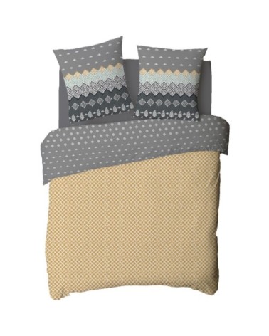 Parure de lit 2 personnes en percale 70 fils imprimé marron 200x200cm