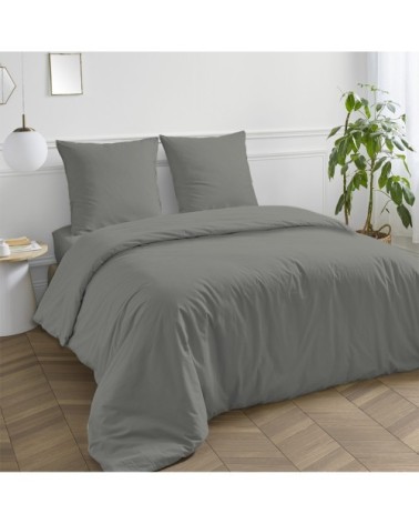 Taie d'oreiller en coton 57 fils unie gris lunaire 50x70cm