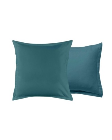 Taie d'oreiller en coton 57 fils unie bleu canard 64x64cm