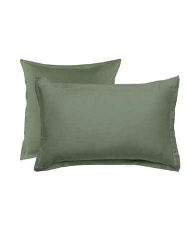 Taie d'oreiller en coton 57 fils unie vert sauge 50x70cm
