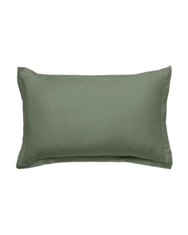 Taie d'oreiller en coton 57 fils unie vert sauge 50x70cm