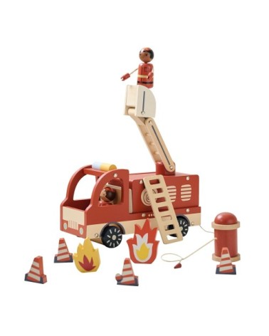 Camion de pompier en panneau de particules rouge et accessoires