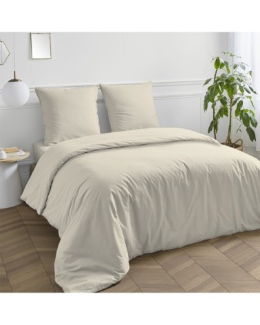 Taie d'oreiller en coton 57 fils unie beige ivoire 50x70cm