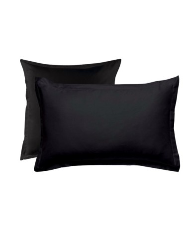 Taie d'oreiller en coton 57 fils unie noir 50x70cm