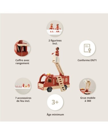 Camion de pompier en panneau de particules rouge et accessoires