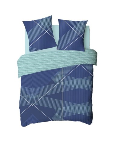 Parure de lit 2 personnes en coton 57 fils imprimé bleu 260x240cm